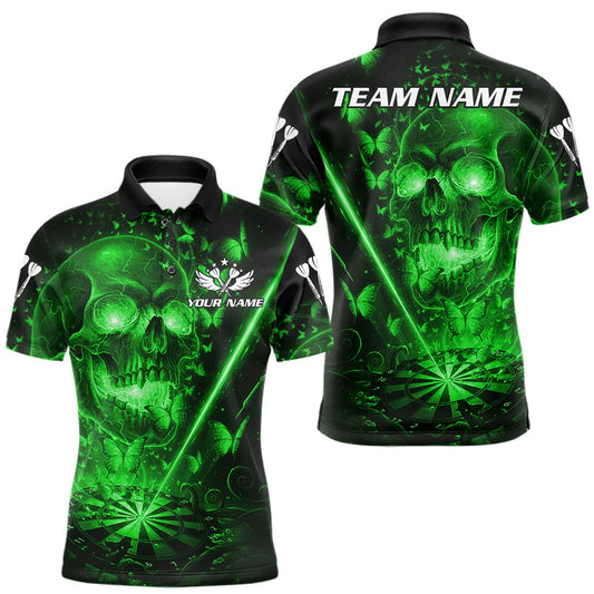 Maxcorners Lightning Green Butterflies Skull Dartboard Custom Men Darts Polo Shirt Dart Jerseys