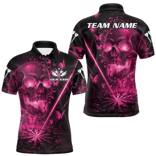 Maxcorners Lightning Pink Butterflies Skull Dartboard Custom Men Darts Polo Shirt Dart Jerseys