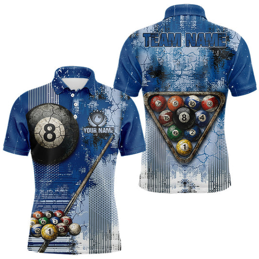 Maxcorners Blue Grey Grunge 8 Ball Pool Shirts Custom Men Billiard Pool Shirts Rack Billiard Team Jerseys LM0404