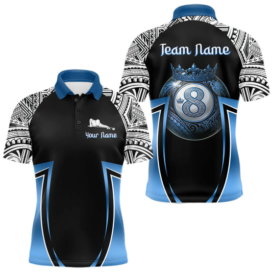 Maxcorners Blue Tribal 8 Ball Billiard Shirt For Men Personalized Tribal Pool Polo & 1/4-Zip Team Jersey LM0404