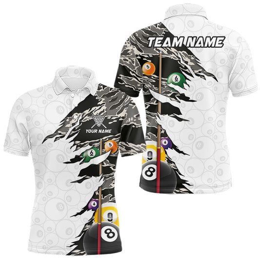 Maxcorners 8 Ball & 9 Ball Pool Billiard Cue Shirt For Men Custom Grey Camo Billiard Team Jersey