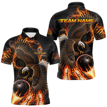 Maxcorners Custom Thunder Bowling Ball Shirt Mens Flame Eagle Bowling Polo Quarter-Zip Shirt | Orange