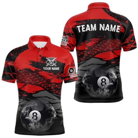 Maxcorners Black & Red Grunge 8 Ball Pool Men Billiard Polo & 1/4-Zip Jersey Custom Billiard Shirt Designs LM0901