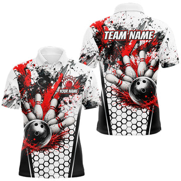 Maxcorners Custom Black And Red Splatter Mens Bowling Shirt Splash Bowling Tournament Team Jersey