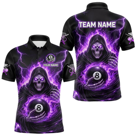 Maxcorners Fire Flame Grim Reaper Holding 8 Ball Pool Men Polo & 1/4-Zip Shirt Personalized Billiard Gifts LM0901