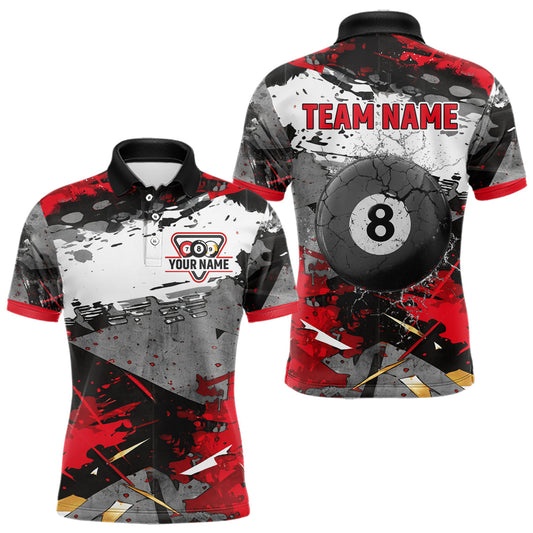 Maxcorners Black, White And Red Grunge Paint Billiard Pool Shirts For Men Custom 8 Ball Billiard Team Attire LM1005