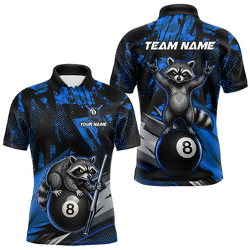 Maxcorners Custom Blue Funny Raccoon 8 Ball Pool Billiard Shirt For Men Billiard Team Tournament Jersey LM0409