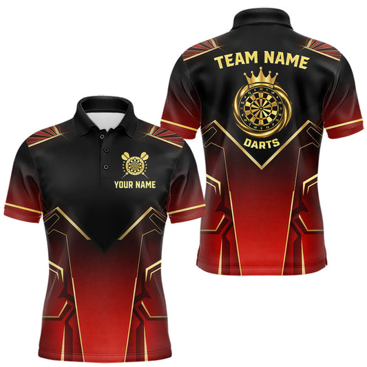 Maxcorners Black, Red And Gold Crown Dartboard Men Darts Polo & 1/4-Zip Shirts Custom Darts Outfits Team Jersey