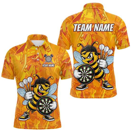 Maxcorners Personalized Funny Bee Darts Polo & 1/4-Zip Shirt For Men Custom Bee Dart Team Dart Jerseys