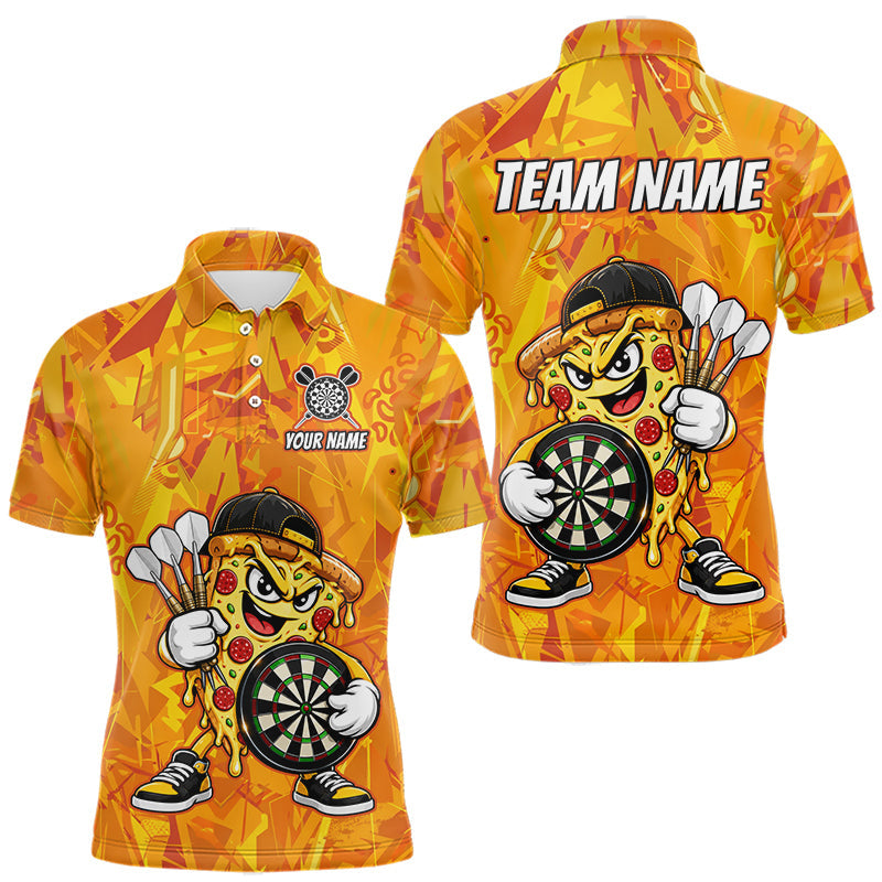 Maxcorners Personalized Funny Pizza Darts Polo & 1/4-Zip Shirt For Men Custom Sliced Pizza Dart Team Dart Jerseys