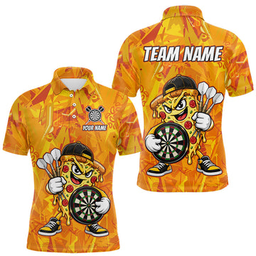 Maxcorners Personalized Funny Pizza Darts Polo & 1/4-Zip Shirt For Men Custom Sliced Pizza Dart Team Dart Jerseys
