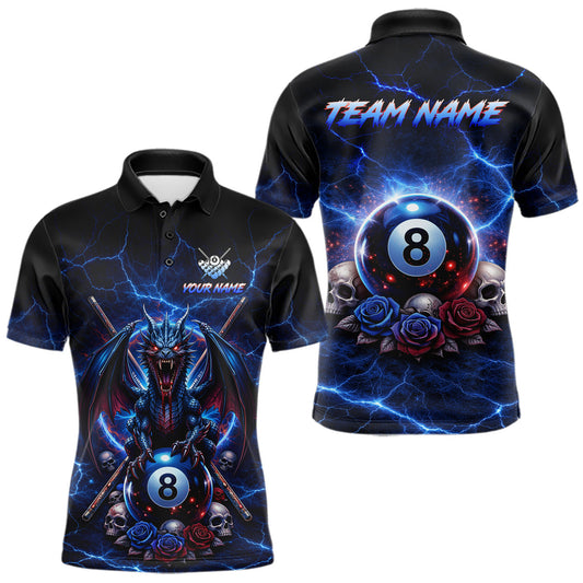 Maxcorners Custom Dragon Roses 8 Ball Billiard Pool Shirt For Men Thunder Blue Red Skull Team Billiard Jersey LM1104