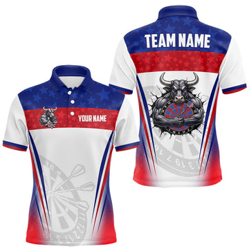 Maxcorners Funny Bull Darts Shirt For Men Custom American Flag Dart Uniforms, Gifts For Dart Players LM1406