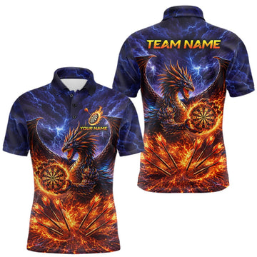Maxcorners Blue And Red Flame Dragon Darts Polo Quarter-Zip Shirts For Men Custom Dragon Darts Team Jersey LM1508