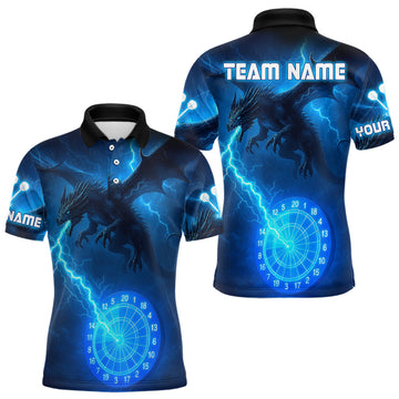 Maxcorners Custom Dragon Lightning Dartboard Men Dart Polo & 1/4-Zip Shirt, Dart Jerseys | Blue LM1903