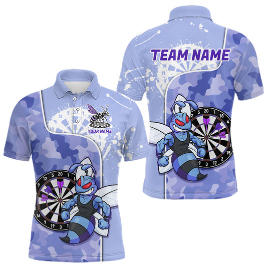Maxcorners Custom Funny Bee Purple Camouflage Men Darts Polo League Shirts Splatter Dart Jerseys