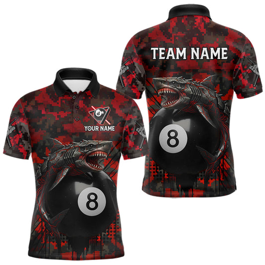 Maxcorners Horror Shark Play Pool 8 Ball Men's Billiard Team Shirt Custom Red Camouflage Billiard Attire LM1501