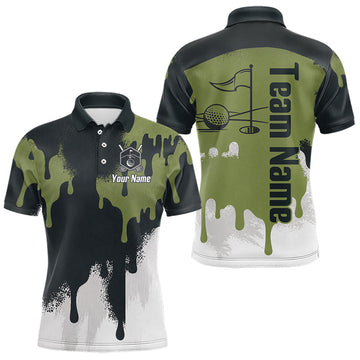 Maxcorners White, Green And Gray Dripping Golf Polo Shirts For Men Personalized Team Name Golf Clothes LM1705