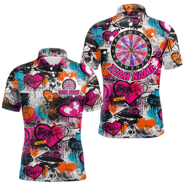 Maxcorners Colorful Heart Graffiti Dartboard Men Darts Polo Shirt Custom Couple Dart Valentine Jerseys LM2201