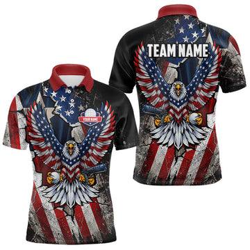 Maxcorners Gun Eagle Golf Polo Shirt For Men Custom Texas Flag Golf Jersey US Flag Patriotic Golf Apparel