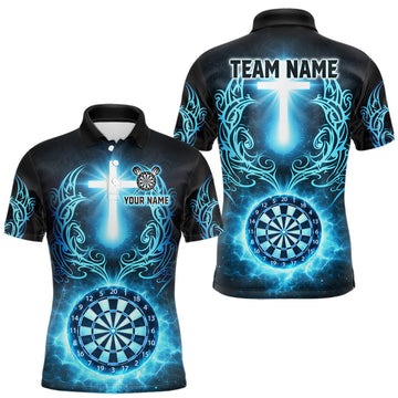 Maxcorners Thunder Blue Dartboard Cross Men Darts Team Shirt Personalized Tribal Dart Polo Jerseys LM2201
