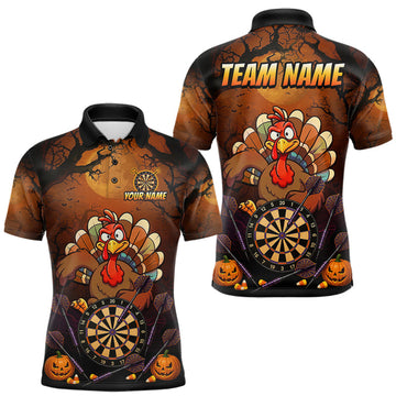 Maxcorners Funny Turkey Pumpkin Darts Polo Quarter-Zip Shirt For Men Custom Turkey Halloween Darts Team Jerseys