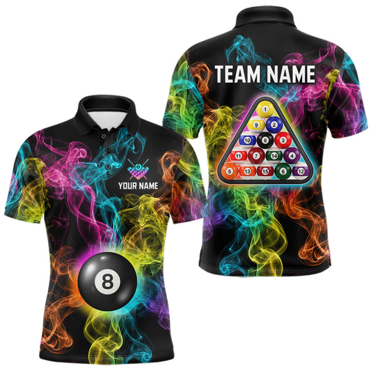 Maxcorners Personalized Colorful Smoke 8 Ball Pool Billiard Shirt For Men Custom Billiard Rack Team Jersey LM2704
