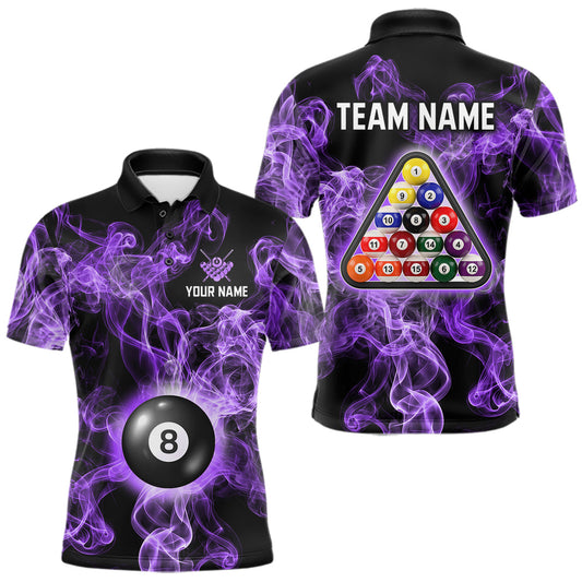 Maxcorners Personalized Purple Smokes 8 Ball Pool Billiard Shirt For Men Custom Billiard Rack Team Jersey LM2704