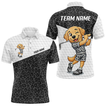 Maxcorners Golden Retriever Golf Shirt Personalized Black Leopard Pattern Funny Golf Polos For Men LM2405