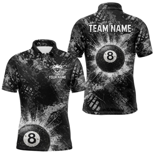 Maxcorners Black White Grunge Pool 8 Ball Billiard Shirt For Men Personalized Ball Billiard Attire Gifts