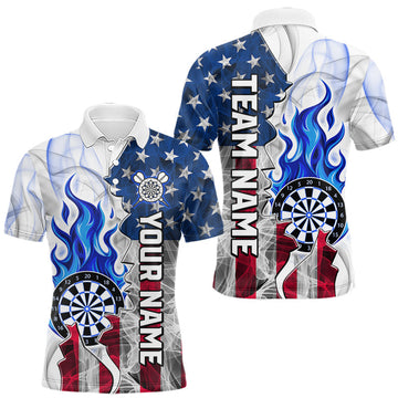 Maxcorners Blue Flaming Dartboard Custom US Flag Smoke Women Dart Polo & 1/4-Zip Shirt Gifts For Dart Players LM2405