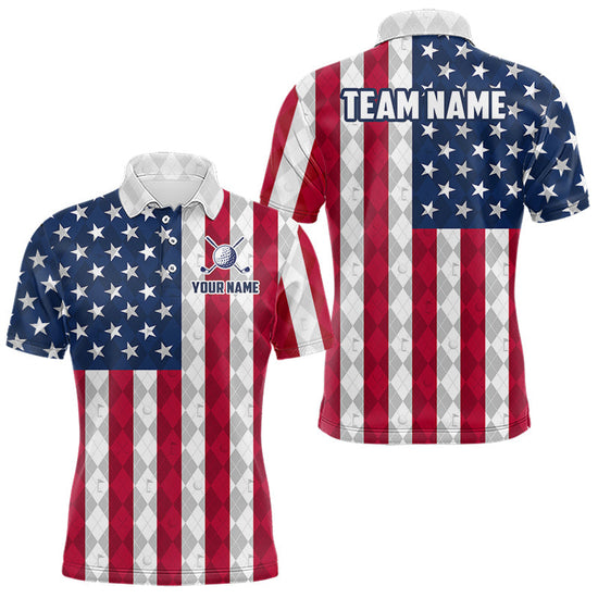 Maxcorners USA Flag Golf Polo Shirt For Men Personalized Navy Argyle Golf Jersey Golf Team Apparel
