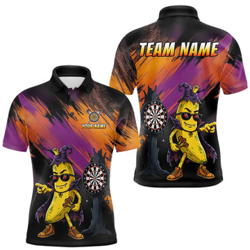 Maxcorners Personalized Halloween Banana Dart Shirt Funny Spooky Halloween Darts Polo 1/4-Zip Shirt For Men LM0409
