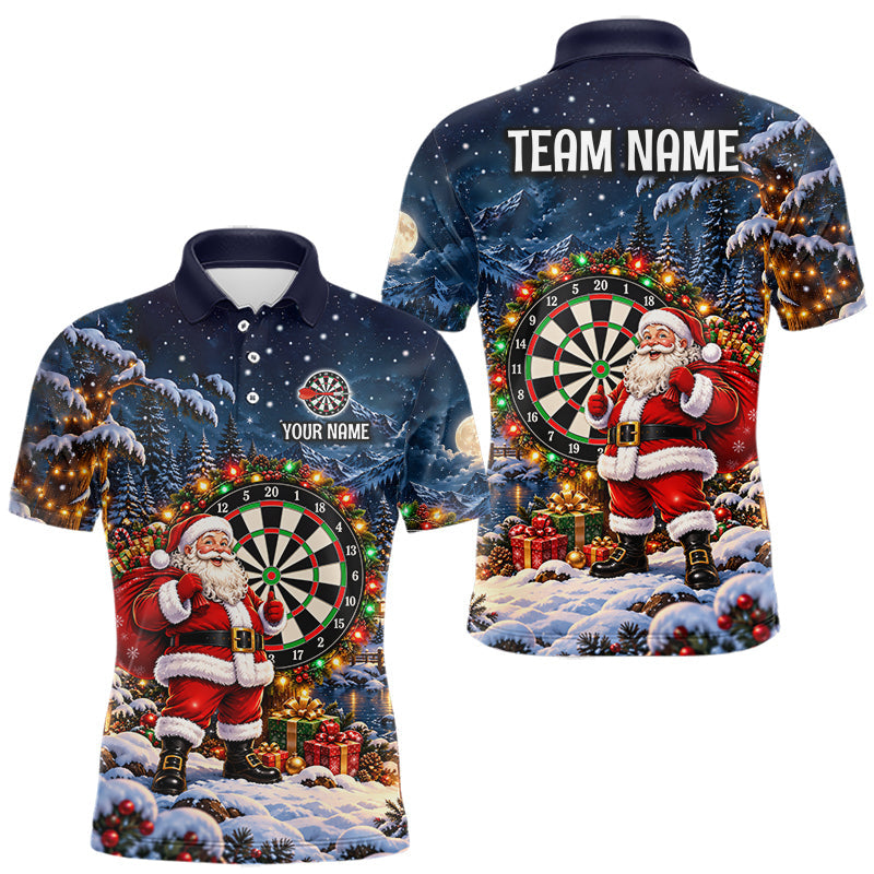 Maxcorners Santa Claus Christmas Men Darts Polo 1/4-Zip Shirt Customized Xmas Darts Jersey Darts Team Apparel