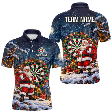 Maxcorners Santa Claus Christmas Men Darts Polo 1/4-Zip Shirt Customized Xmas Darts Jersey Darts Team Apparel