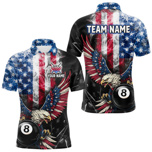 Maxcorners US Flag Smoke Eagle 8 Ball Pool Billiard Shirt For Men Custom Broken Glass Billiard Team Attire LM2602