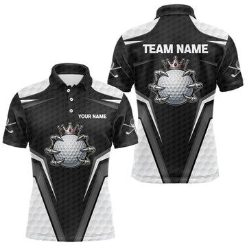 Maxcorners Custom Crown Claws Golf Ball Team Attire White And Black Golf Ball Pattern Polo Shirts For Men