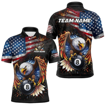 Maxcorners Flame Gunge American Flag Eagle 8 Ball Billiard Shirt For Men Custom Patriotic Pool Team Jersey LM0609