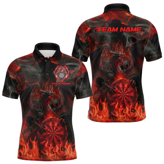 Maxcorners Fire Flames Darts Dragon Red Dart Polo Shirts For Men Personalized Team Dart Jerseys