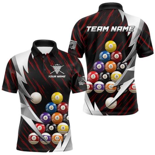 Maxcorners Red And Silver Pool Balls Billiard Team Polo & 1/4-Zip Shirt For Men Custom Billiard Apparel LM1904