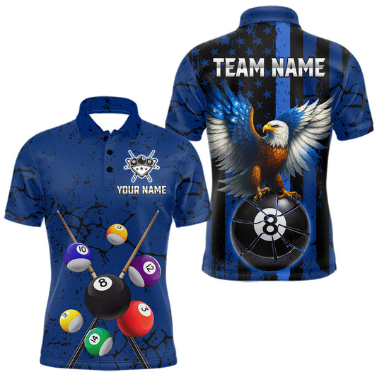 Maxcorners Eagle Crack 8 Ball Pool Men Billiard Team Shirt Custom Polo & 1/4-Zip Billiard Apparel|Blue