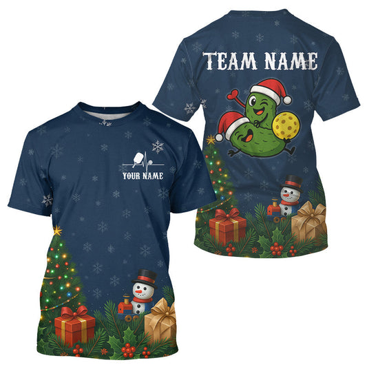 Maxcorners Custom Blue Snowflake Christmas Pickleball T-Shirt For Men Pickle Xmas Pickleball Jersey MT1309