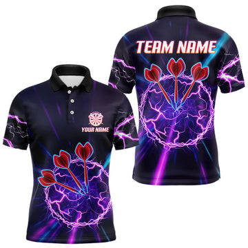 Maxcorners Purple Circle Thunder & Red Dart Arrows Men's Darts Shirt - Custom Name For Players