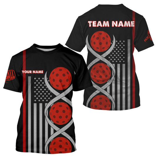 Maxcorners Pickleball's In My DNA Custom Men's Patriotic Pickleball T-Shirt | Red LM1708