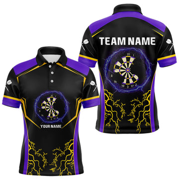 Maxcorners Yellow And Purple Lightning Scratched Dartboard Darts Shirt For Men - Custom Name LM1625