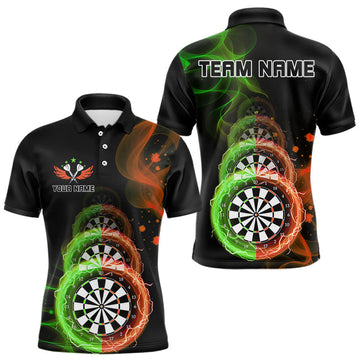 Maxcorners Smoke Thunder Dartboards Men's Darts Shirt Custom Name & Team | Opt2 - Green Orange LM1203