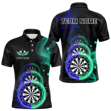 Maxcorners Smoke Thunder Dartboards Men's Darts Shirt Custom Name & Team | Opt3 - Blue Green LM1203