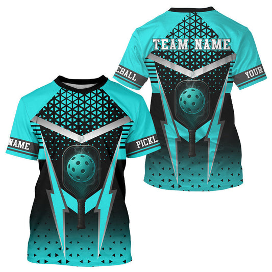 Maxcorners Custom Turquoise & Black Pickleball Ball T-Shirt For Men Outfit Pickleball Team Jerseys LM0409