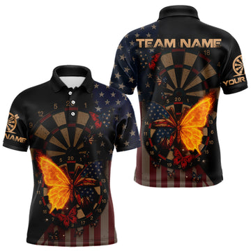 Maxcorners Custom Flame Butterflies Patriotic Polo Dart Shirt USA Flag Dartboard Dart Jersey For Men LM0409