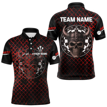 Maxcorners Red Splatter Skull Personalized Viking Men's Dart Shirt - Custom Name For Players